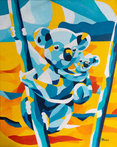 Painting titled "Koala with Baby" by Beate Blume, Original Artwork, Acrylic Mounted on Wood Stretcher frame