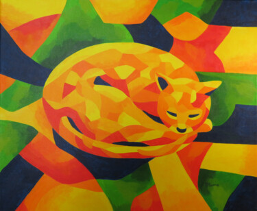 Schilderij getiteld "Colourful Catnap" door Beate Blume, Origineel Kunstwerk, Acryl