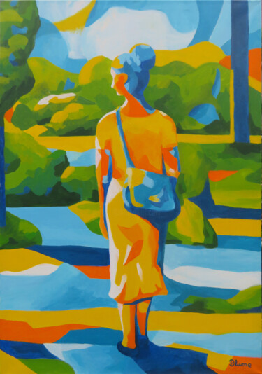 Painting titled "Woman in a Park" by Beate Blume, Original Artwork, Acrylic