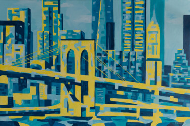 Peinture intitulée "Brooklyn Bridge at…" par Beate Blume, Œuvre d'art originale, Acrylique Monté sur Châssis en bois