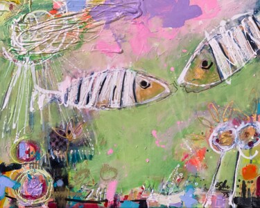Peinture intitulée "Fishes In Love No.8" par Beate Garding Schubert, Œuvre d'art originale, Acrylique Monté sur Châssis en b…