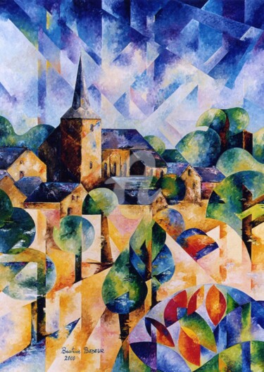 Painting titled "Village-d ortho" by Béatrice Bedeur, Original Artwork, Oil