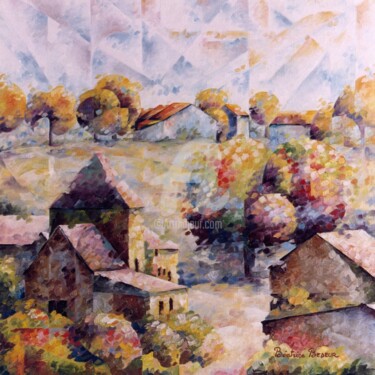 Painting titled "Village-d' Ohey" by Béatrice Bedeur, Original Artwork, Oil