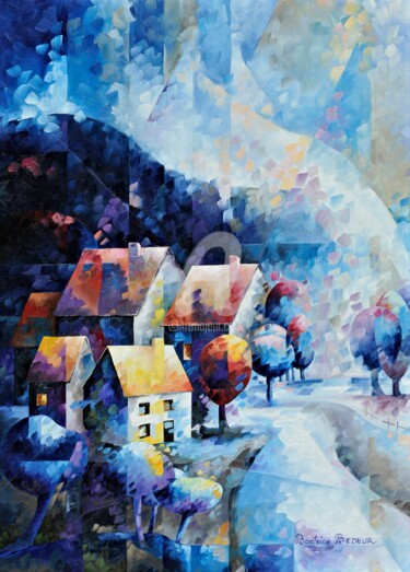 Painting titled "Par une nuit glacée" by Béatrice Bedeur, Original Artwork, Oil