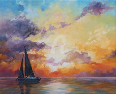 Painting titled "Caribbean sunset" by Béatrice Bedeur, Original Artwork, Oil