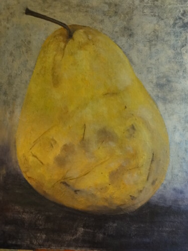 Painting titled "La poire" by Béatrice Berchon, Original Artwork, Oil Mounted on Wood Stretcher frame
