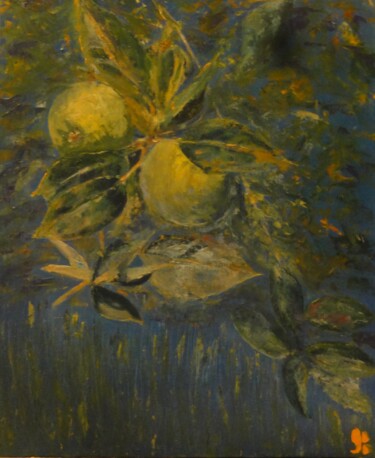 Pintura intitulada "Pommes or" por Béatrice Berchon, Obras de arte originais, Óleo Montado em Armação em madeira