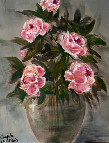 Painting titled "Vase transparent et…" by Beatrice Chappelon, Original Artwork, Acrylic Mounted on Cardboard