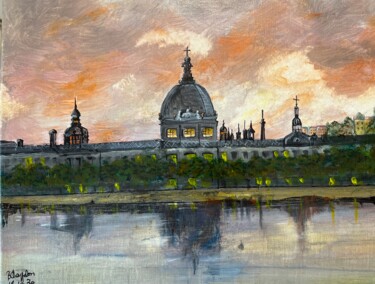 Painting titled "Hotel Dieu Lyon cou…" by Beatrice Chappelon, Original Artwork, Acrylic Mounted on Wood Stretcher frame