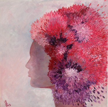 Schilderij getiteld "visage chrysanthème" door Béatrice Couvret, Origineel Kunstwerk, Olie