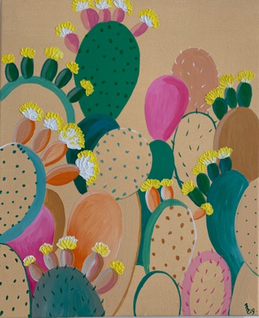 Painting titled "Cactus ocre" by Béatrice Couvret, Original Artwork, Acrylic