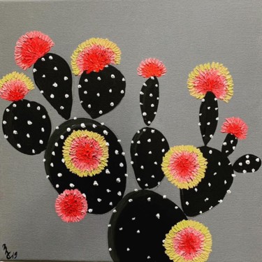 Painting titled "Cactus noir" by Béatrice Couvret, Original Artwork, Oil