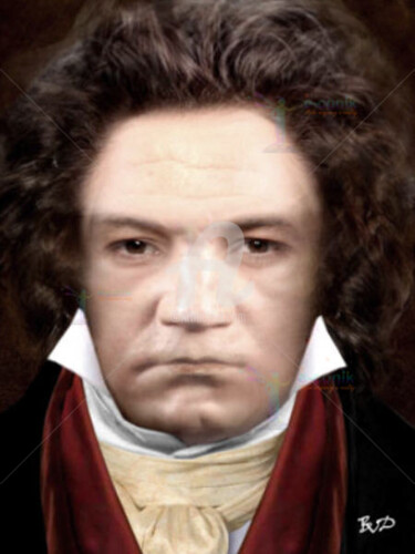 Digital Arts titled "Ludwig Van Beethove…" by Béatrice Véronique Douda, Original Artwork, Digital Painting Mounted on Wood S…