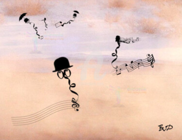 数字艺术 标题为“Erik Satie L'Om note” 由Béatrice Véronique Douda, 原创艺术品, 数字油画 安装在木质担架架上