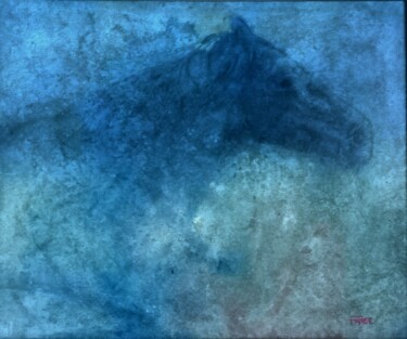 Картина под названием "bleu camargue" - Béatrice Farge, Подлинное произведение искусства, Масло Установлен на Деревянная пан…