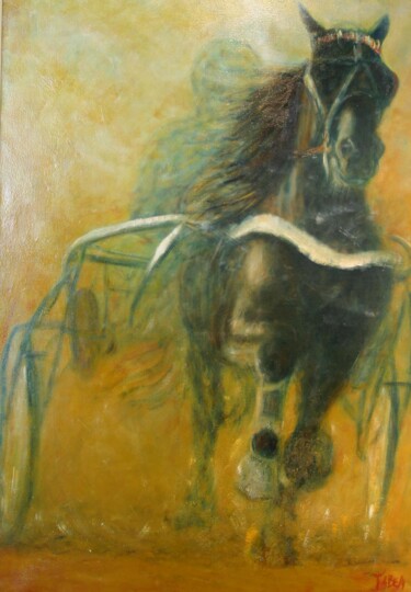 Schilderij getiteld "trotteur" door Béatrice Farge, Origineel Kunstwerk, Olie Gemonteerd op Frame voor houten brancard