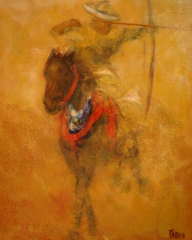 Painting titled "samouraï" by Béatrice Farge, Original Artwork, Oil Mounted on Wood Stretcher frame