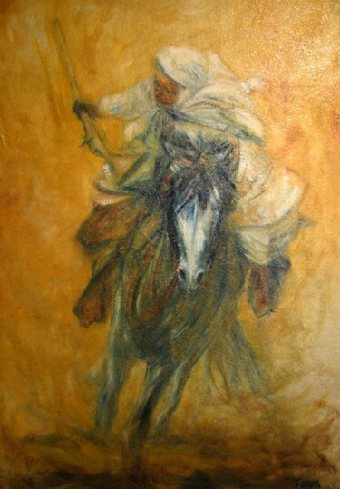 Painting titled "cavalier arabe" by Béatrice Farge, Original Artwork, Oil