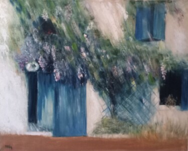 Painting titled "maison de vacances" by Béatrice Farge, Original Artwork, Oil Mounted on Wood Stretcher frame