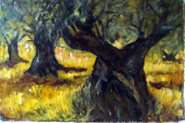Pintura titulada "derrière chez moi i…" por Béatrice Farge, Obra de arte original, Oleo Montado en Bastidor de camilla de ma…