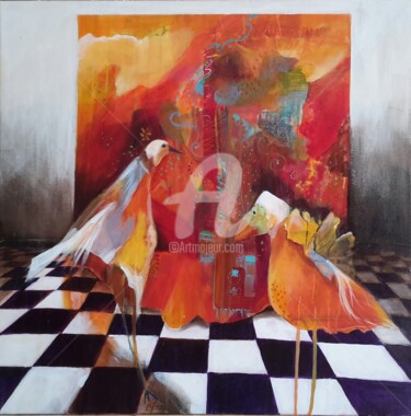 Painting titled "les oiseaux casanie…" by Béatrice Frat, Original Artwork