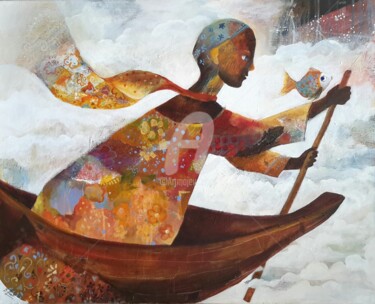Pintura intitulada "le poisson" por Béatrice Frat, Obras de arte originais, Acrílico