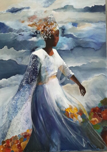 Peinture intitulée "femme dentelle 2" par Béatrice Frat, Œuvre d'art originale, Acrylique