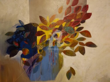 Peinture intitulée "feuilles en pot" par Béatrice Frat, Œuvre d'art originale, Acrylique