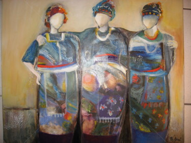 Painting titled "trio" by Béatrice Frat, Original Artwork, Oil