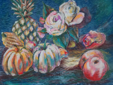 Drawing titled "Fleurs" by Beatrice Guibergia, Original Artwork, Pastel