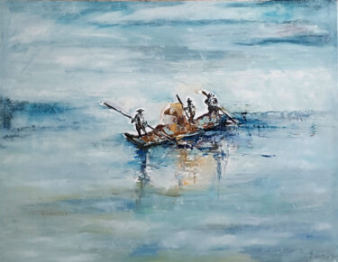 Peinture intitulée "Lointains rivages" par Beatrice Guibergia, Œuvre d'art originale, Huile Monté sur Châssis en bois