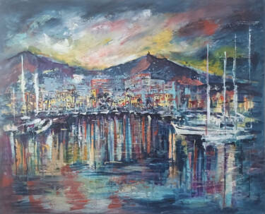 Painting titled "Vieux port d'Ajaccio" by Beatrice Guibergia, Original Artwork, Oil Mounted on Wood Stretcher frame