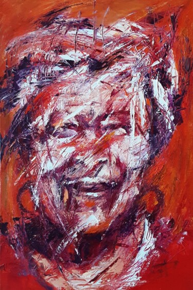 Painting titled "Sourire d'Afrique,…" by Beatrice Guibergia, Original Artwork, Oil Mounted on Wood Stretcher frame
