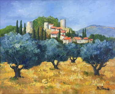 Peinture intitulée "Les oliviers" par Béatrice Jamois, Œuvre d'art originale, Huile
