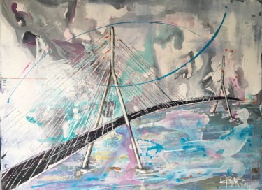 Peinture intitulée "le Pont de Normandie" par Bea Madelenat, Œuvre d'art originale, Acrylique