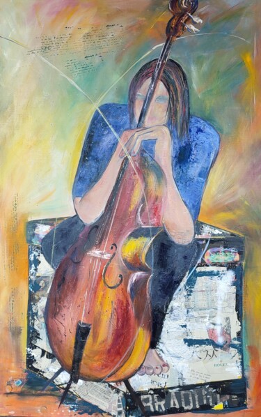 Painting titled "Musique" by Bea Madelenat, Original Artwork, Oil Mounted on Wood Stretcher frame