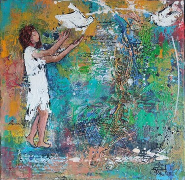 Painting titled "Vers la liberté" by Bea Madelenat, Original Artwork, Acrylic Mounted on Wood Stretcher frame