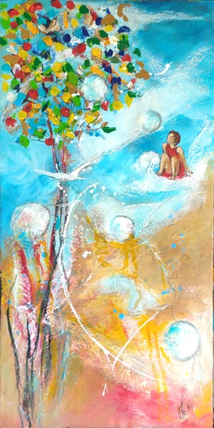 Painting titled "Dans les nuages" by Bea Madelenat, Original Artwork, Acrylic Mounted on Wood Stretcher frame