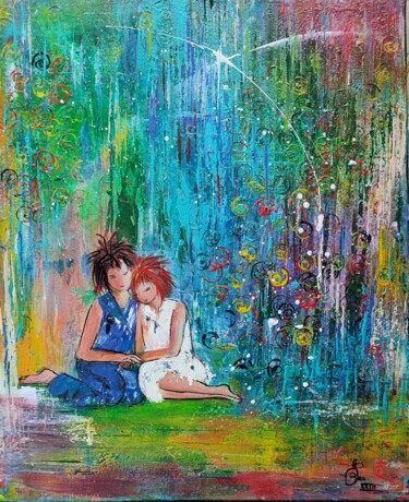 Painting titled "Tendresse" by Bea Madelenat, Original Artwork, Acrylic Mounted on Wood Stretcher frame