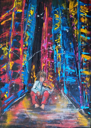 Картина под названием "Musik in the night" - Bea Madelenat, Подлинное произведение искусства, Акрил Установлен на Деревянная…