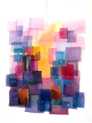 Textile Art titled "TRANSPARENCE 1" by Béatrice Marty, Original Artwork, Patchwork Mounted on Plexiglass