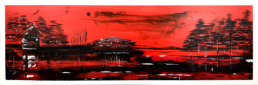 Painting titled "Red Night" by Twiggy, Original Artwork, Acrylic Mounted on Wood Stretcher frame