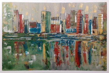 Painting titled "In The City" by Twiggy, Original Artwork, Acrylic Mounted on Wood Stretcher frame