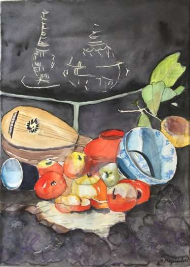 Painting titled "Nature morte" by Beatrice Mazoires, Original Artwork, Watercolor