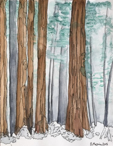 Peinture intitulée "Séquoïas" par Beatrice Mazoires, Œuvre d'art originale, Aquarelle