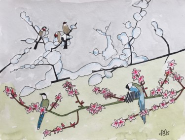Painting titled "Hiver et printemps" by Beatrice Mazoires, Original Artwork, Watercolor