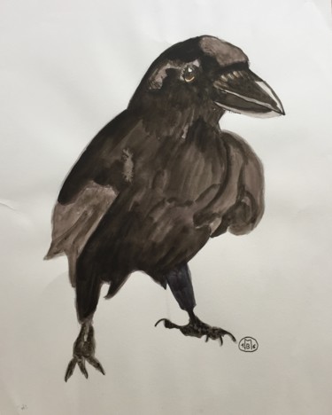 Painting titled "Corbeau" by Beatrice Mazoires, Original Artwork, Watercolor