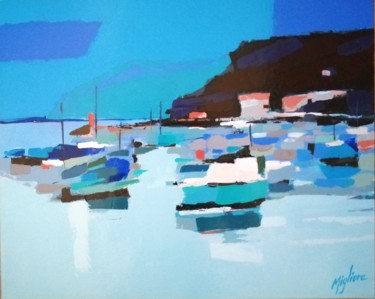 Painting titled "Petit port Saint Lo…" by Migliore, Original Artwork, Acrylic Mounted on Wood Stretcher frame