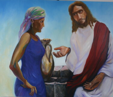 Malerei mit dem Titel "JESUS MEETS THE SAM…" von Béatrice Mitry, Original-Kunstwerk, Öl