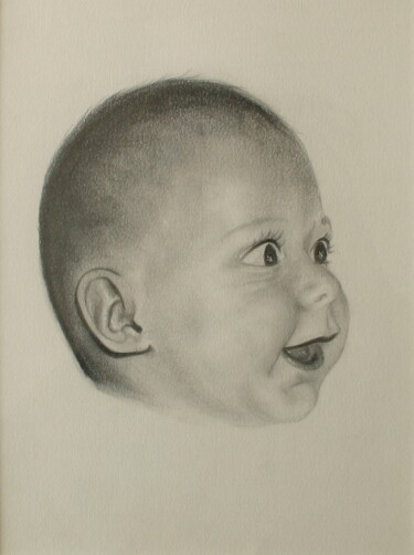 Drawing titled "Portrait de bébé 2" by Béatrice Mitry, Original Artwork, Conté